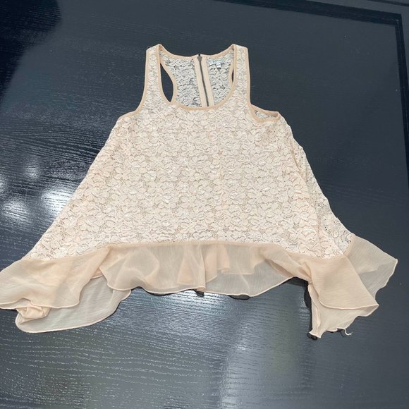 Buffalo David Bitton Lace tank with peplum cream champagne small EUC - Picture 7 of 7